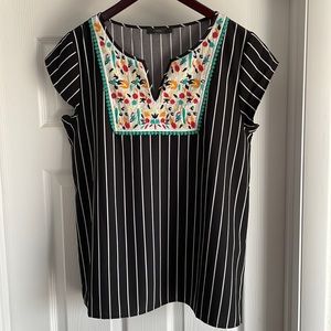THML Striped and floral notch front blouse